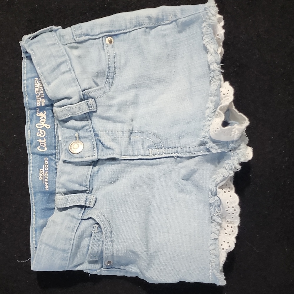 Cat & Jack short super stretch jean shorts with white embroidery lining on hem